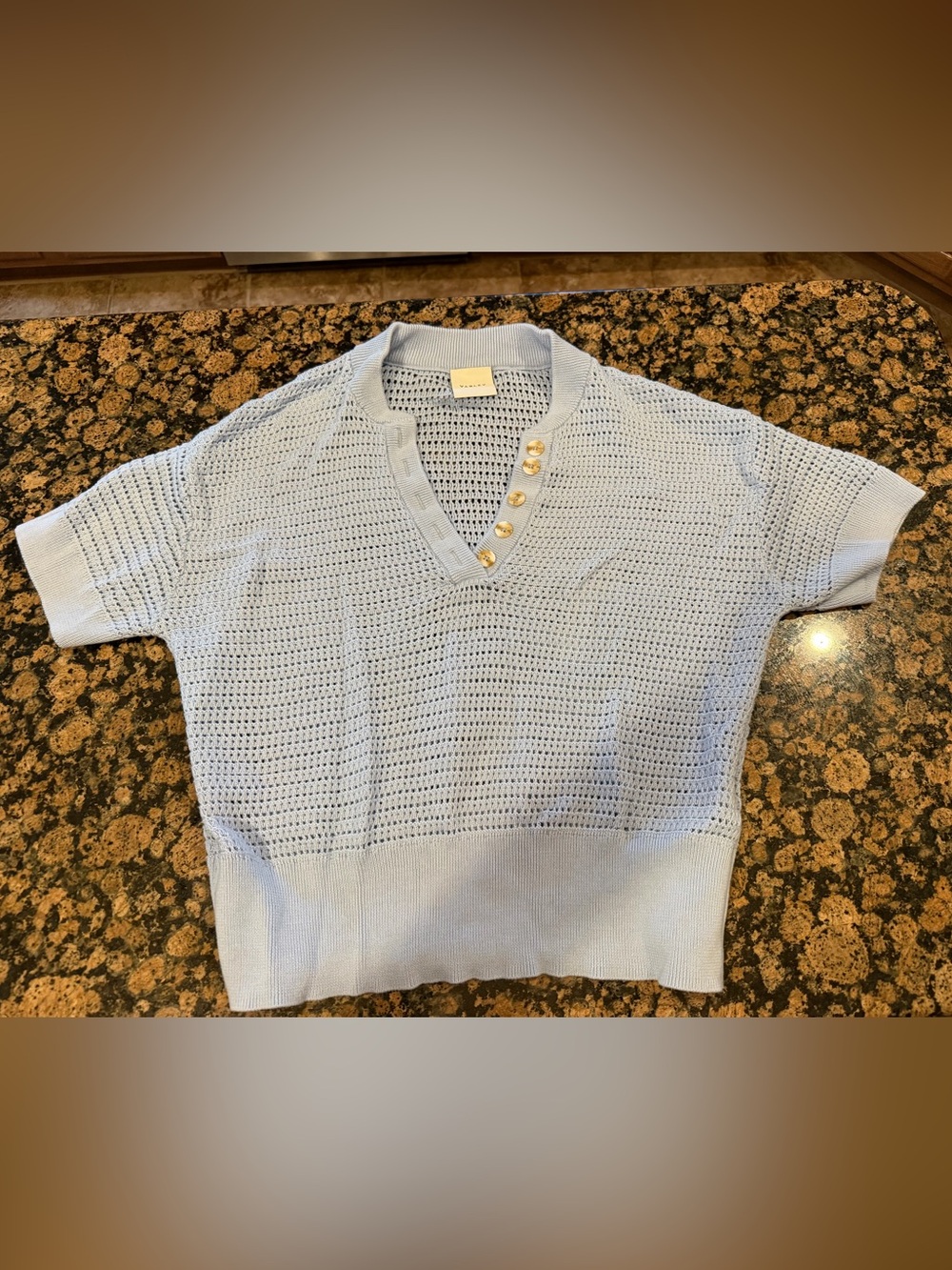 Varley Pale Blue Open-Knit Short Sleeve top